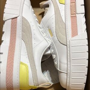 Puma White Sneakers with Gold Accents